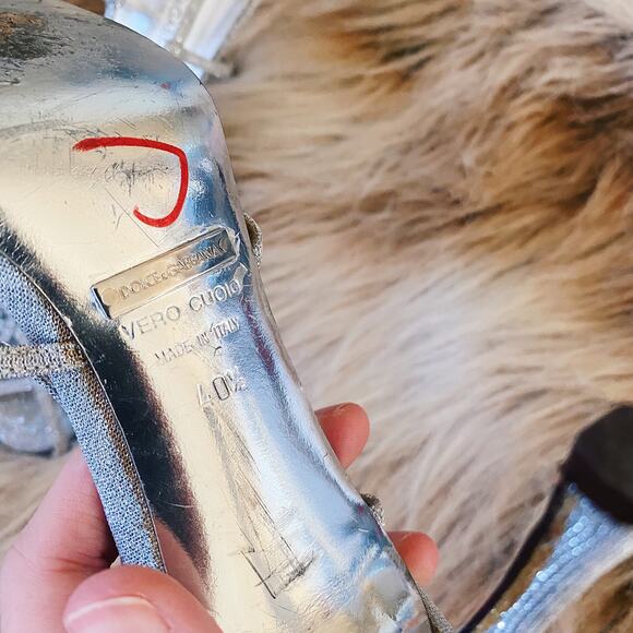 Dolce & Gabbana Strappy Glitter Silver Slingback Sandals Heels - Picture 9 of 10